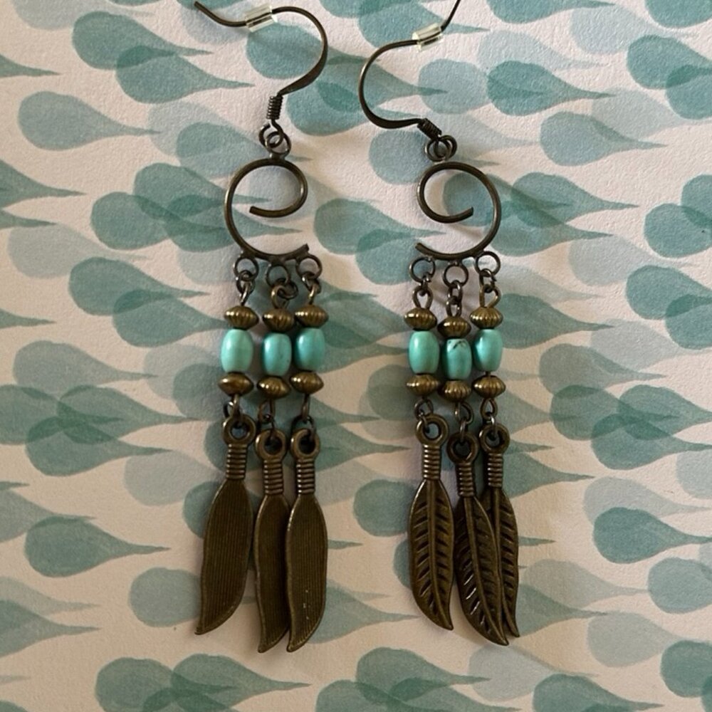 NEW Handmade - Turquoise and Brass Southwest, Dangle Earrings